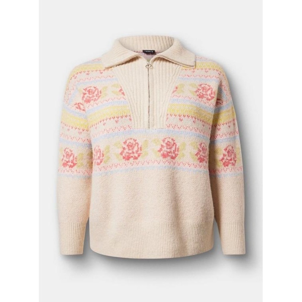 Torrid Quarter Zip Pullover Floral‎ Sweater Vegan Cashmere Floral Fair Isle 4X